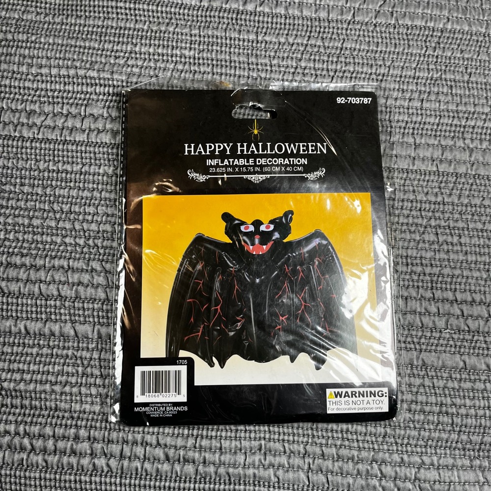 Momentum Brands Happy‎ Halloween Inflatable Bat Decoration Black Red 23.6" NIP